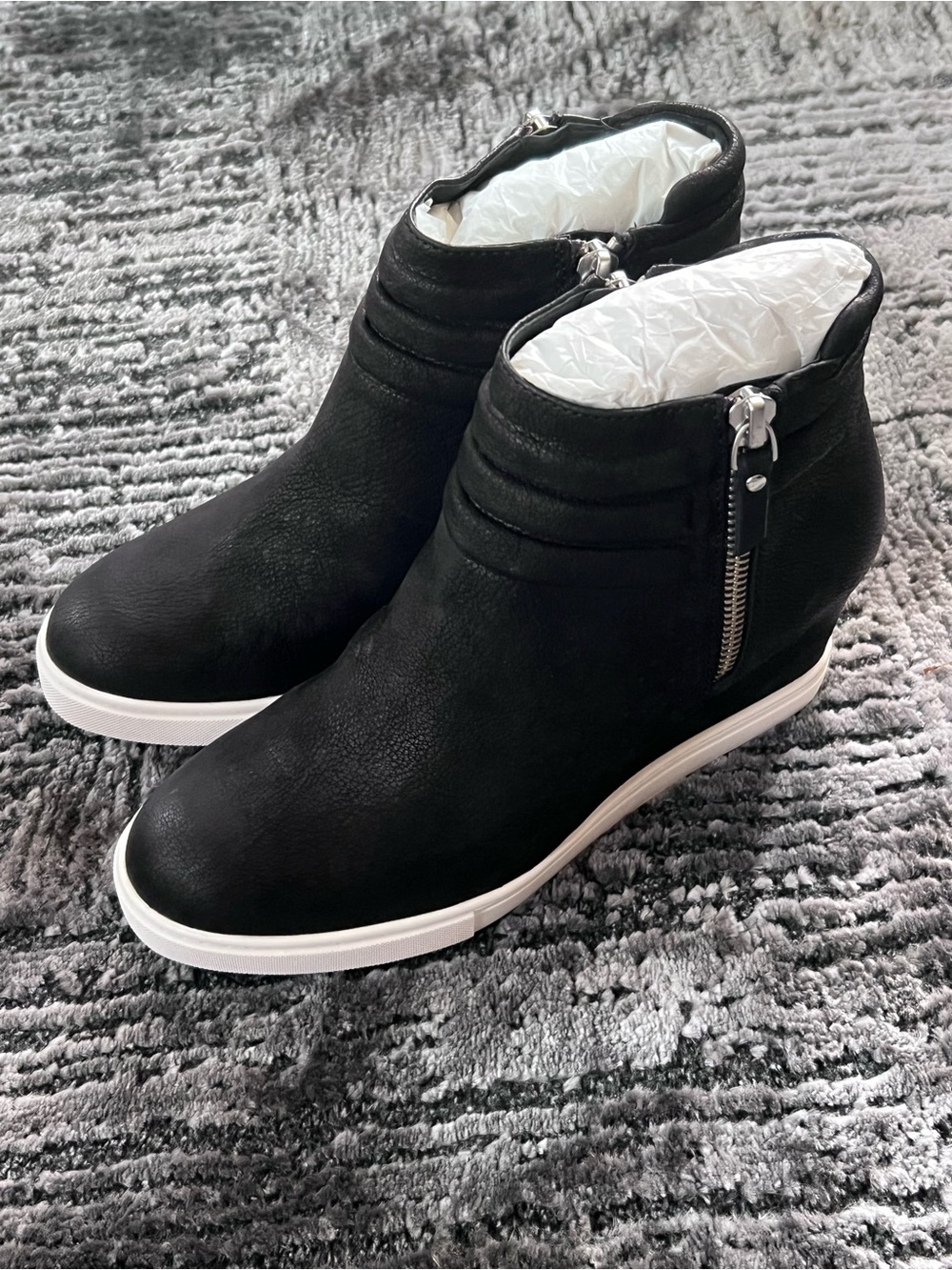 Paolo Black Wedge Ankle Booties with White Sole